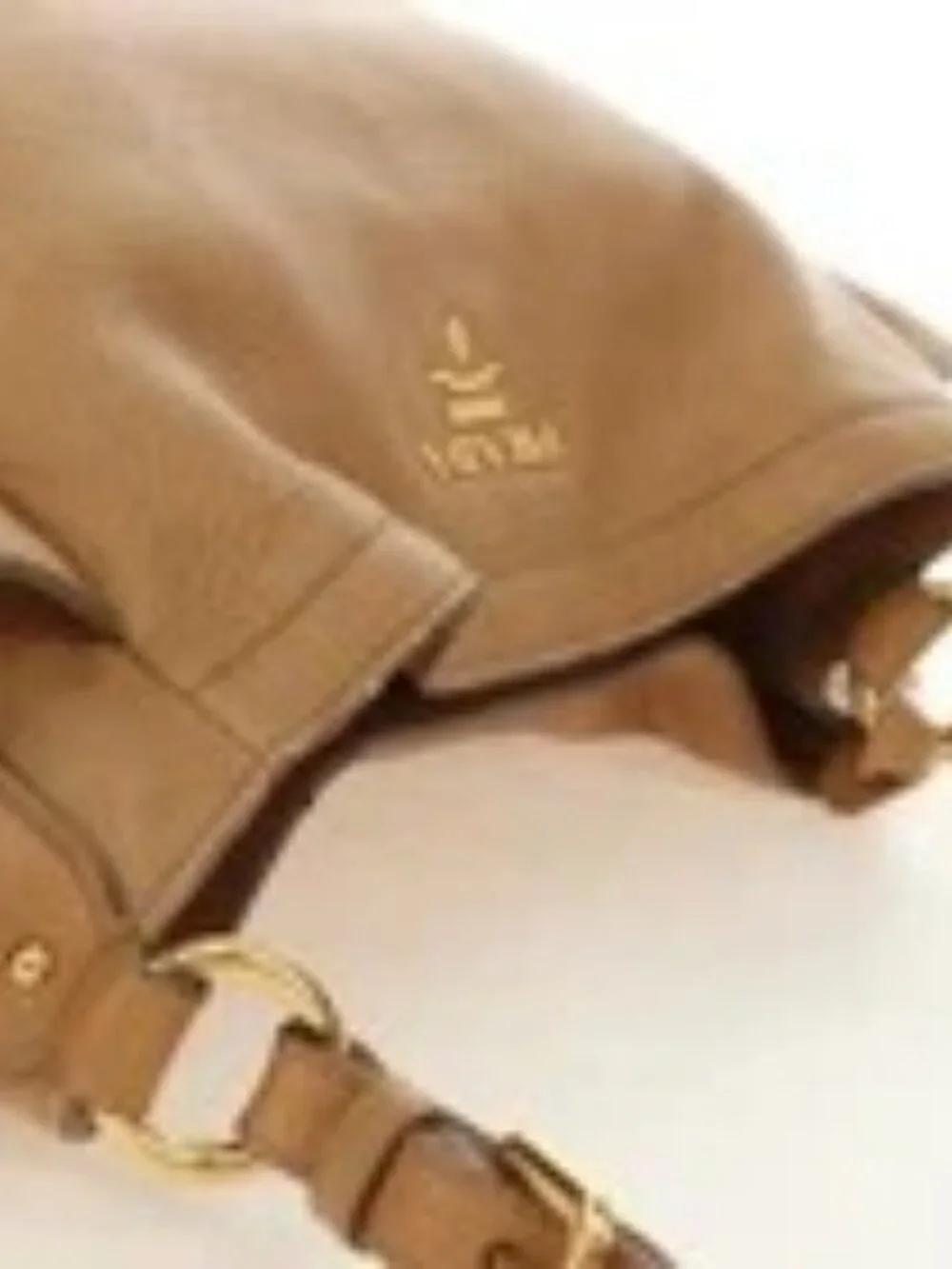 PRADA Shoulder Bag Leather Beige Gold Auth